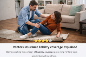 A person helping a friend who slipped on a rug, illustrating potential liability in the home.